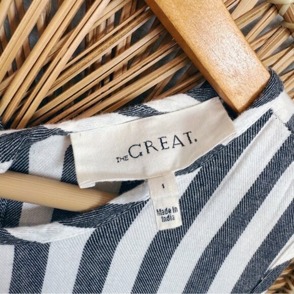 THE GREAT. Monochrome 100% Cotton Striped Midi Dress SZ 1 - Picture 4 of 7